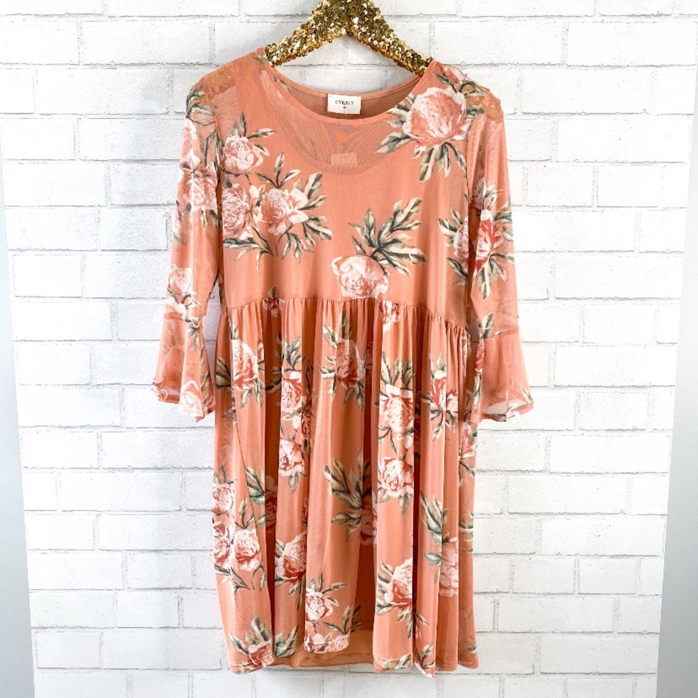 Everly Peach Floral Babydoll Dress